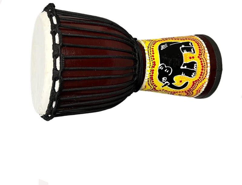BORIYAM Djembe Drum Professionally Hand Carved, Goatskin Drum Head, From West African Style Tambourine, Bongo, Percussion (Yellow Elephant) - Image 3